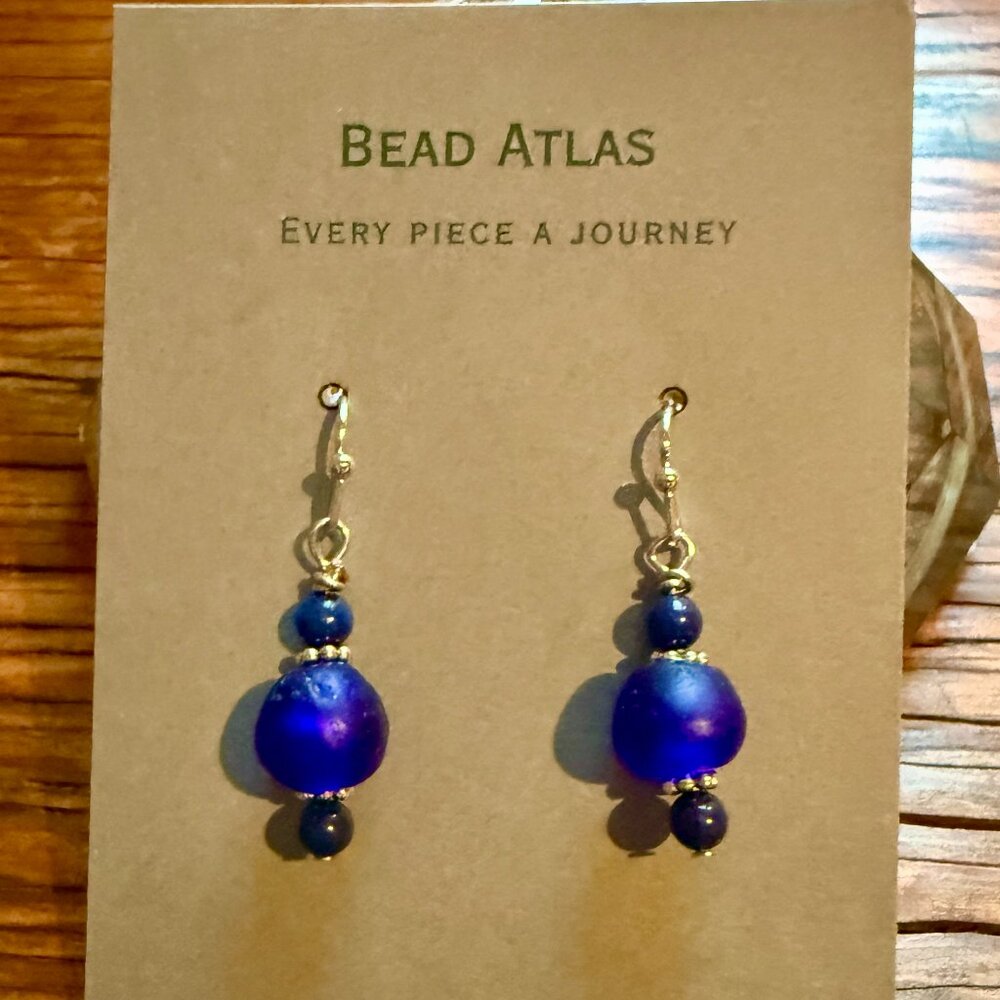 Handmade Bead Atlas Earrings | Lapis & African Blue Glass